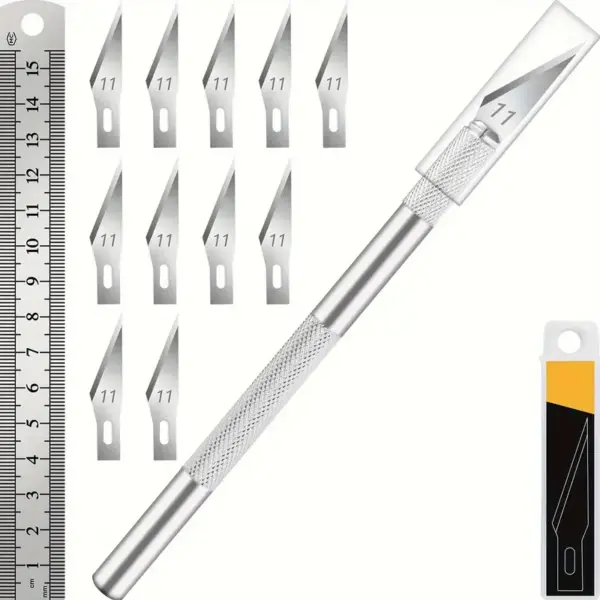 Hobby Knife Set – 1 Hobby Knife with 11 Blades + 15cm Steel Ruler